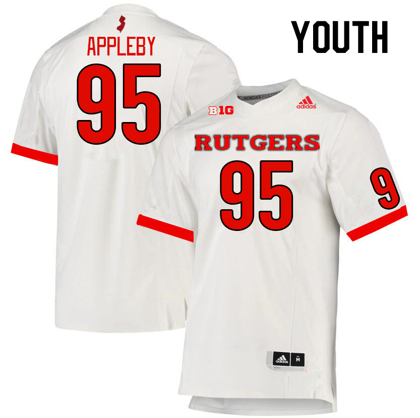 Youth #95 Flynn Appleby Rutgers Scarlet Knights College Football Jerseys Stitched Sale-White